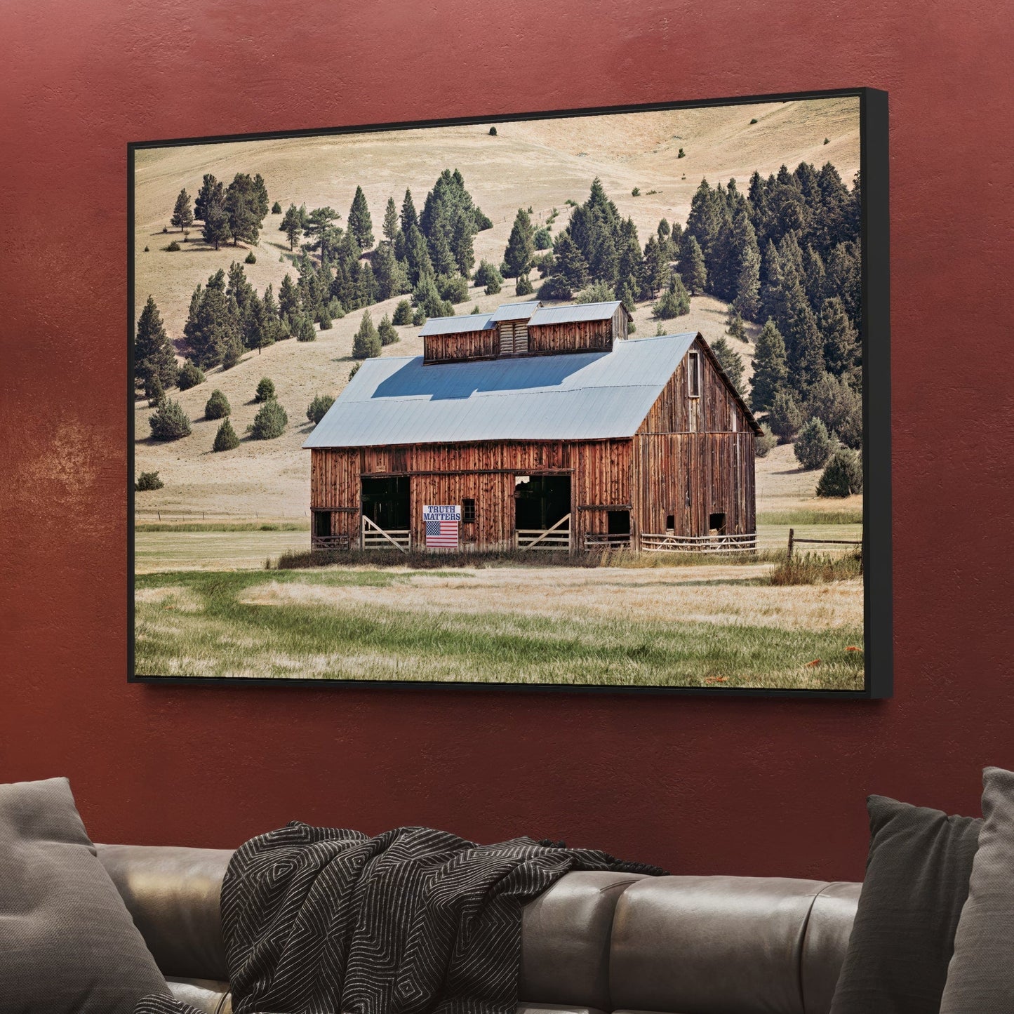 Old Barn and American Flag - Truth Matters Inspirational Wall Art Teri James Photography