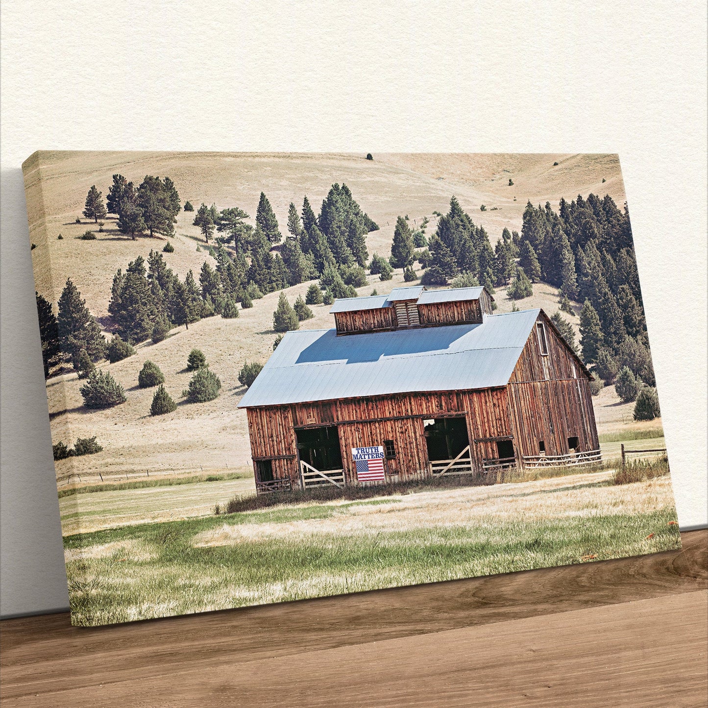 Old Barn and American Flag - Truth Matters Inspirational Canvas-Unframed / 12 x 18 Inches Wall Art Teri James Photography