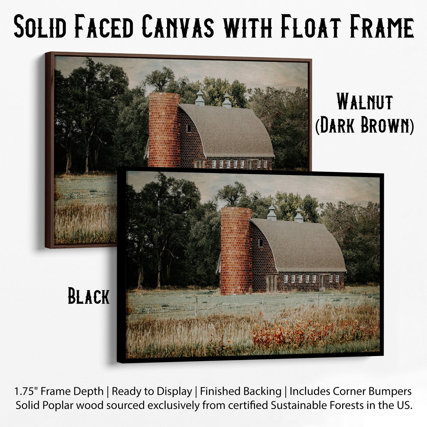 Old Brick Barn and Silo Wall Art Canvas-Black Frame / 12 x 18 Inches Wall Art Teri James Photography