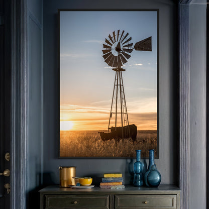 Old Windmill and Black Angus Cattle Wall Art Teri James Photography