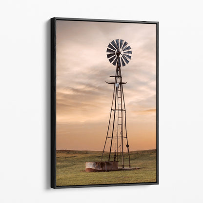 Old Windmill with Longhorn Skull and Horns Canvas-Black Frame / 12 x 18 Inches Wall Art Teri James Photography