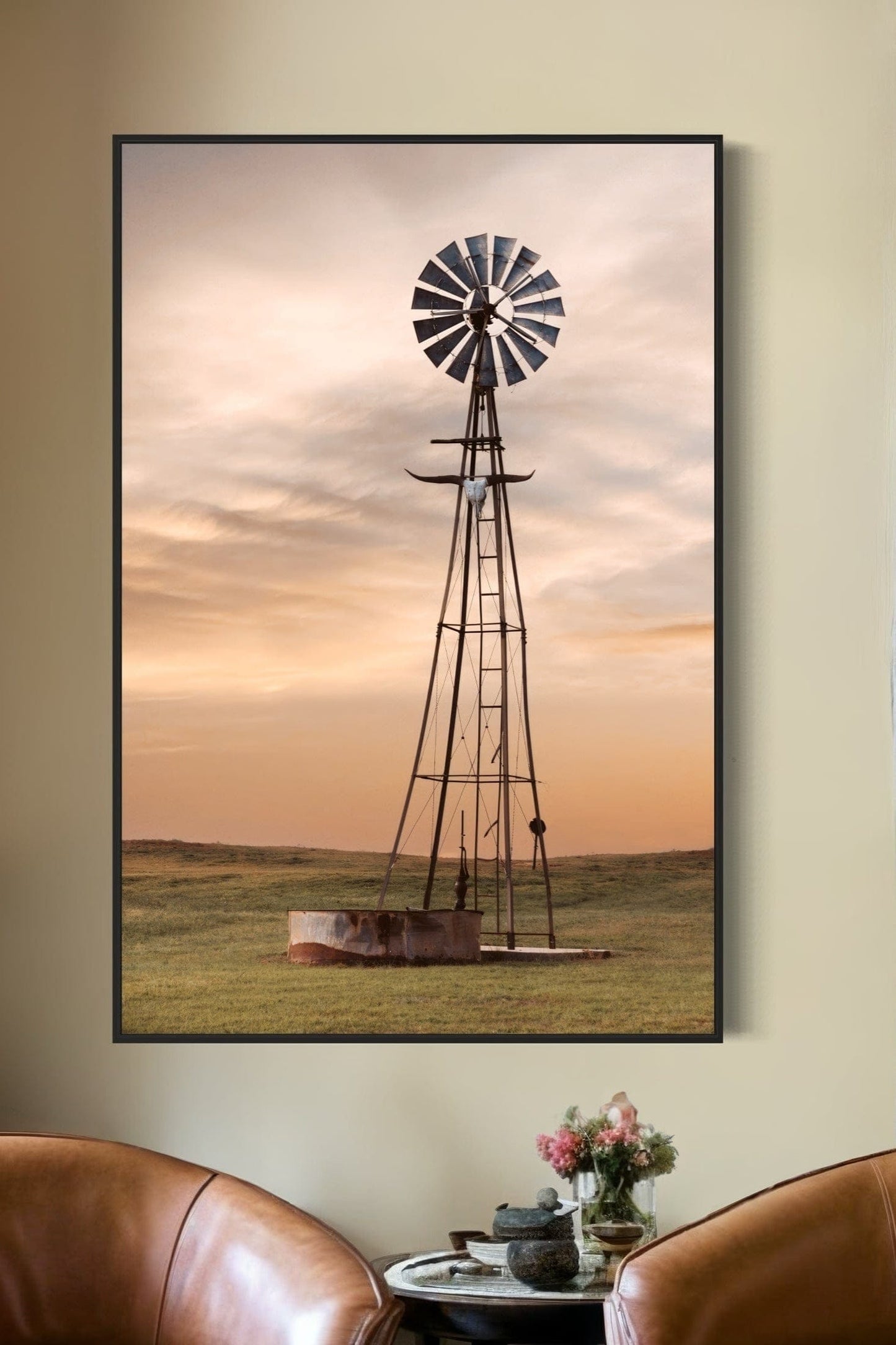 Old Windmill with Longhorn Skull and Horns Wall Art Teri James Photography