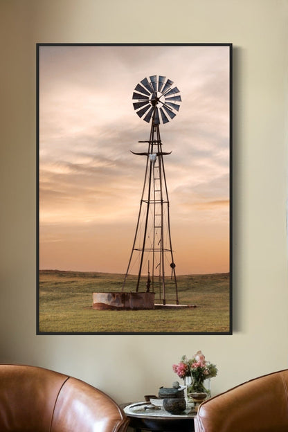 Old Windmill with Longhorn Skull and Horns Wall Art Teri James Photography