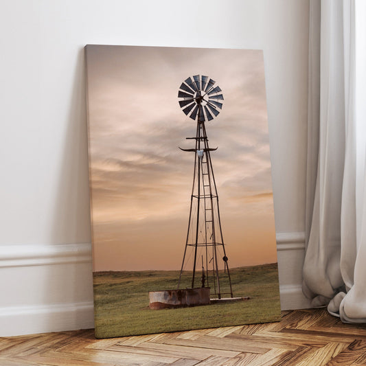 Old Windmill with Longhorn Skull and Horns Canvas-Unframed / 12 x 18 Inches Wall Art Teri James Photography