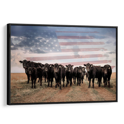 Patriotic Black Angus Cattle with American Flag Wall Art Teri James Photography