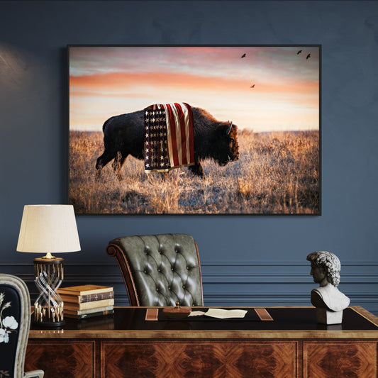 Patriotic Canvas Wall Decor - American Bison Wall Art Teri James Photography