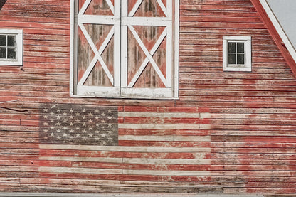 Americana Wall Art Canvas- Old Red Barn and American Flag