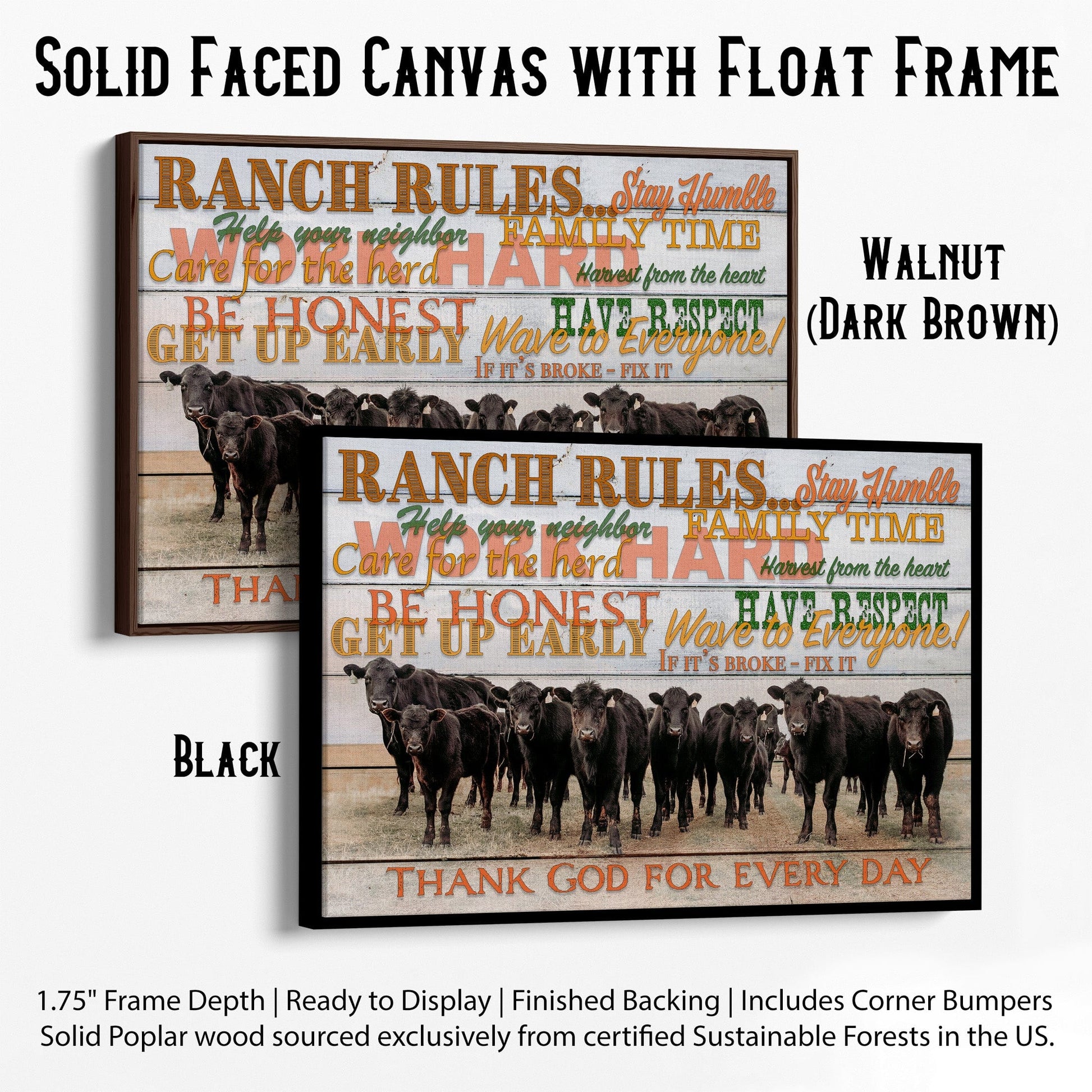 Ranch Rules Inspirational Quote about Farming and Ranching Canvas-Black Frame / 12 x 18 Inches Wall Art Teri James Photography