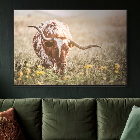 Rustic Farmhouse Artwork - Longhorn in Flowers Wall Art Teri James Photography