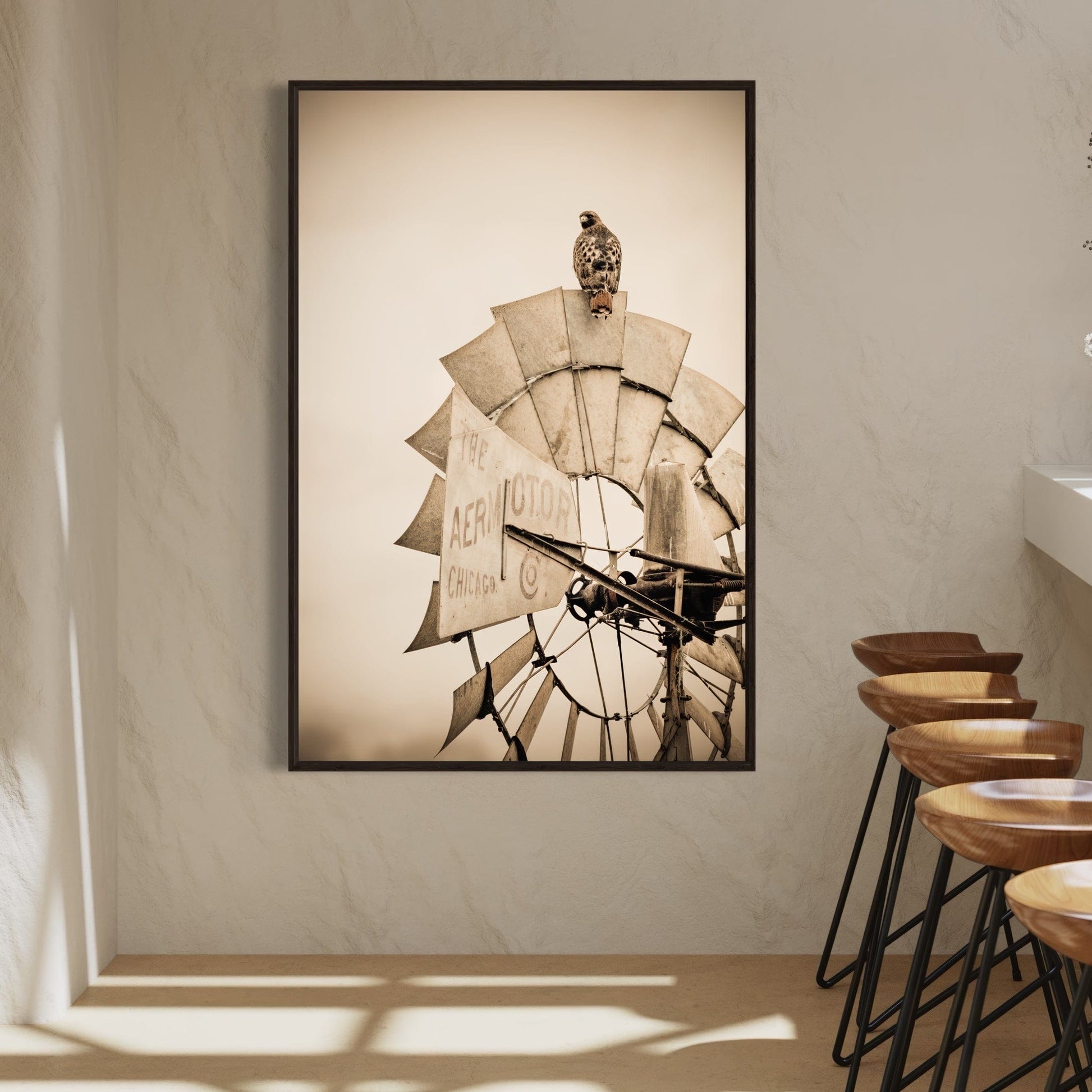 Rustic Farmhouse Wall Decor - Old Windmill and Hawk Wall Art Teri James Photography