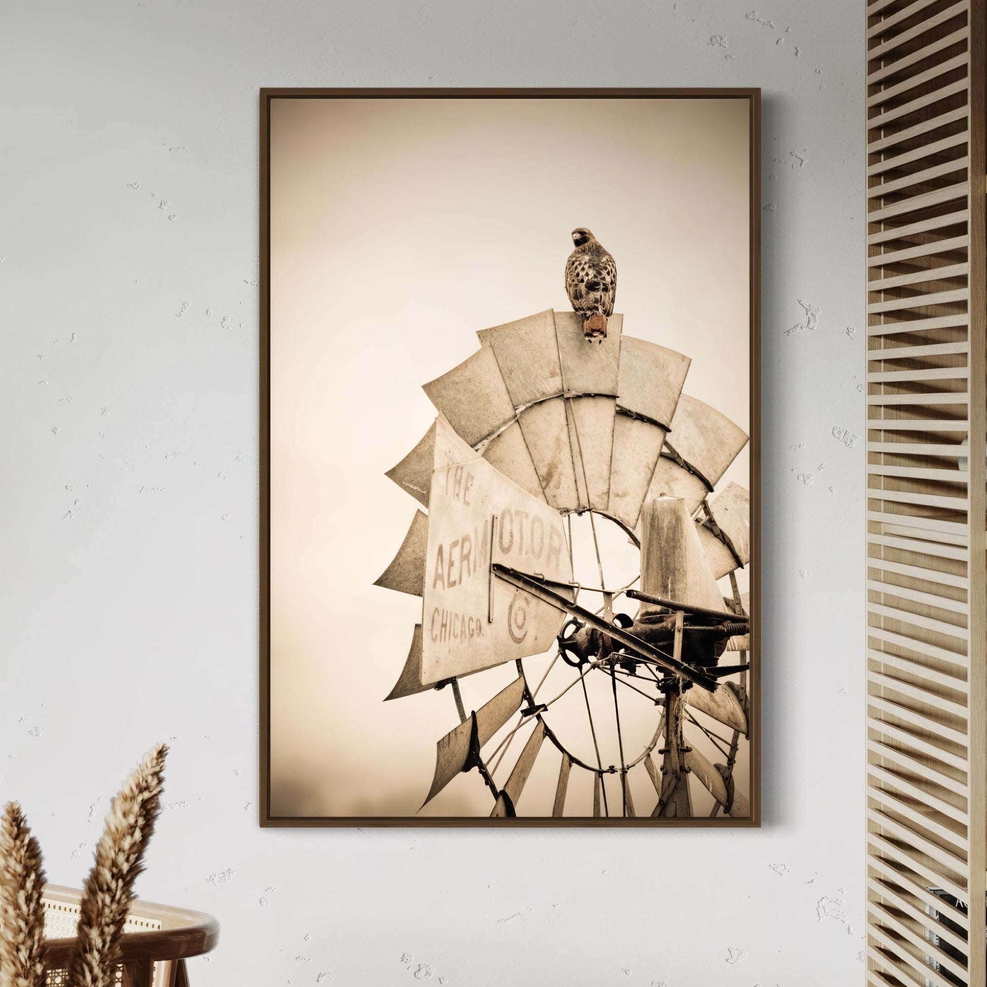 Rustic Farmhouse Wall Decor - Old Windmill and Hawk Wall Art Teri James Photography