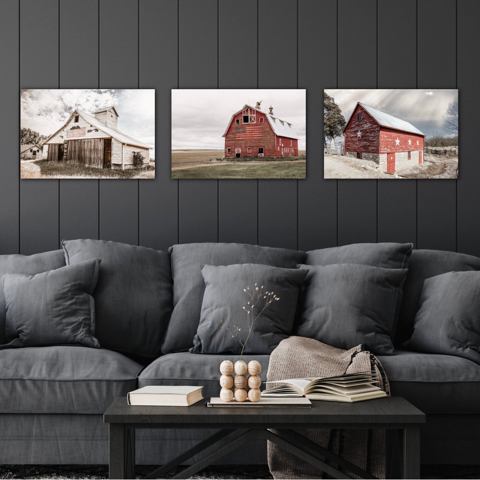 Set of 3 Patriotic Old Barn Prints Wall Art Teri James Photography