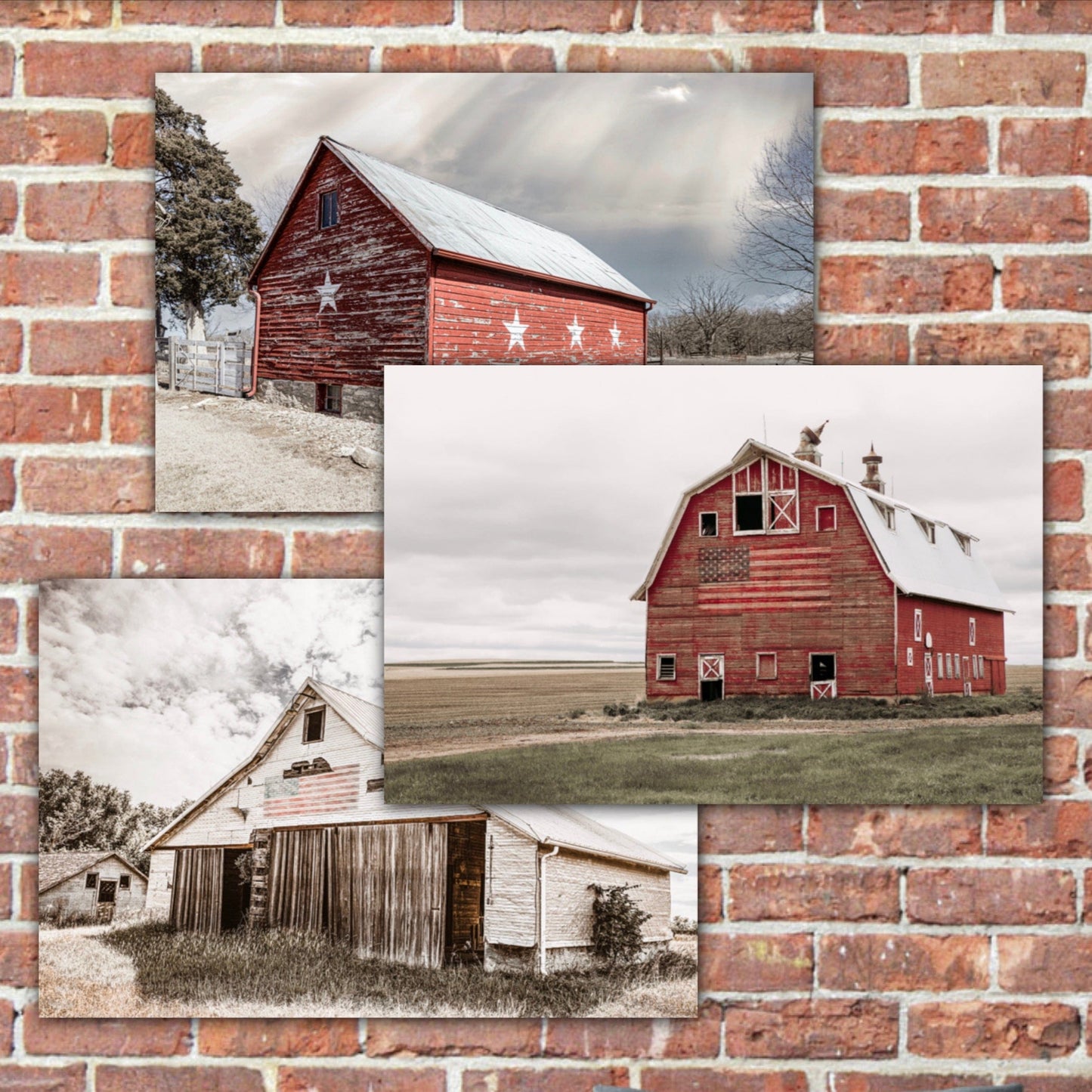 Set of 3 Patriotic Old Barn Prints Paper Photo Print (Set of 3) / 12 x 18 Inches Wall Art Teri James Photography