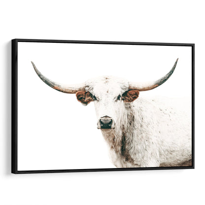 Texas Longhorn Art in Farmhouse Colors Canvas-Black Frame / 12 x 18 Inches Wall Art Teri James Photography