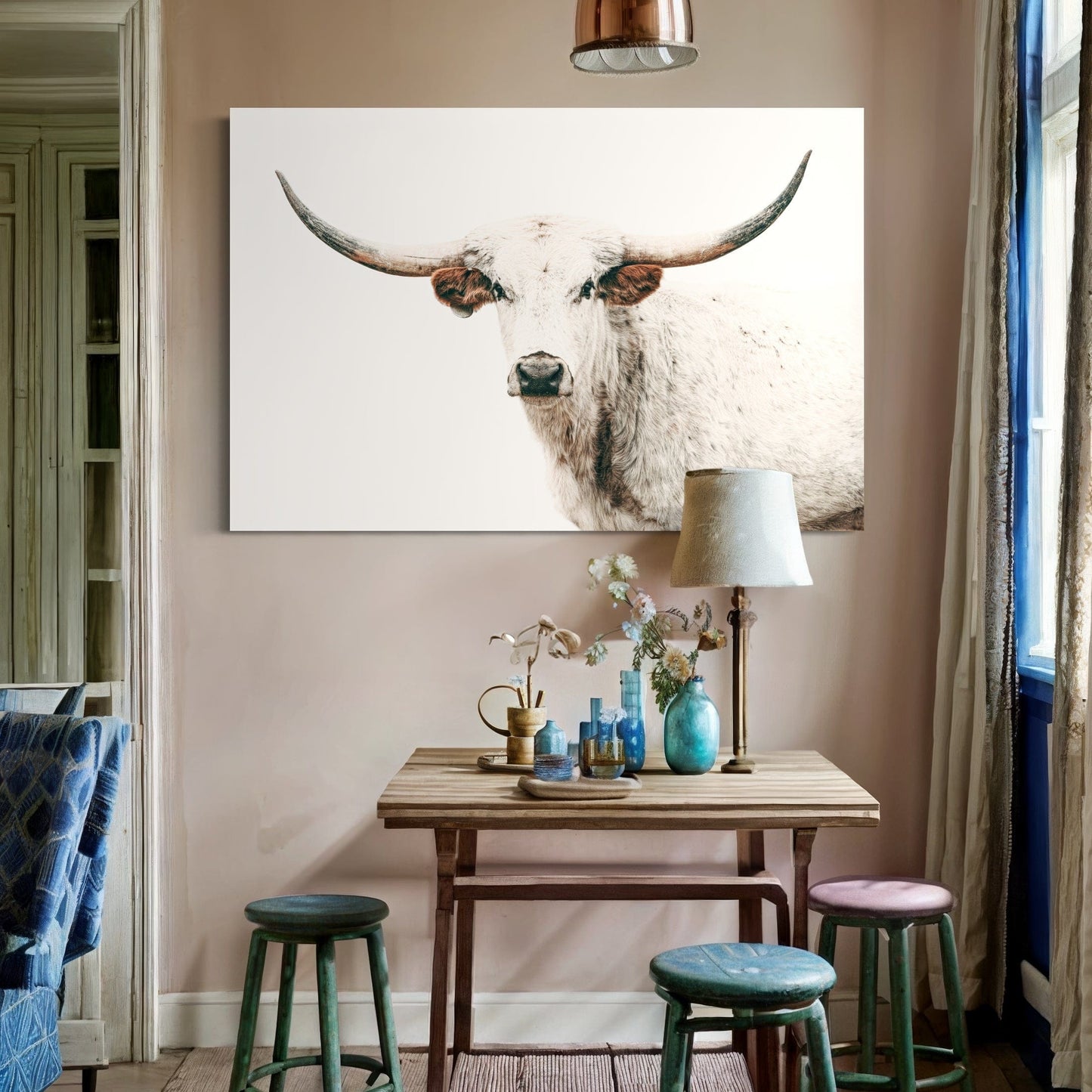 Texas Longhorn Art in Farmhouse Colors Wall Art Teri James Photography