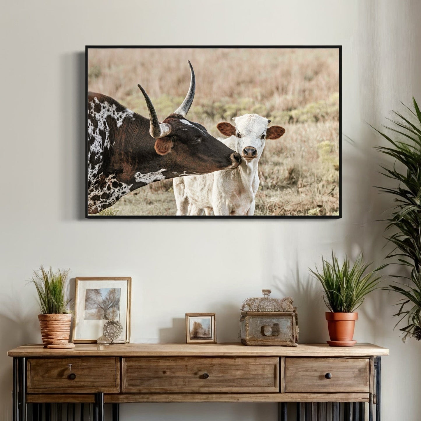 Texas Longhorn Cow and Calf Nursery Artwork Wall Art Teri James Photography