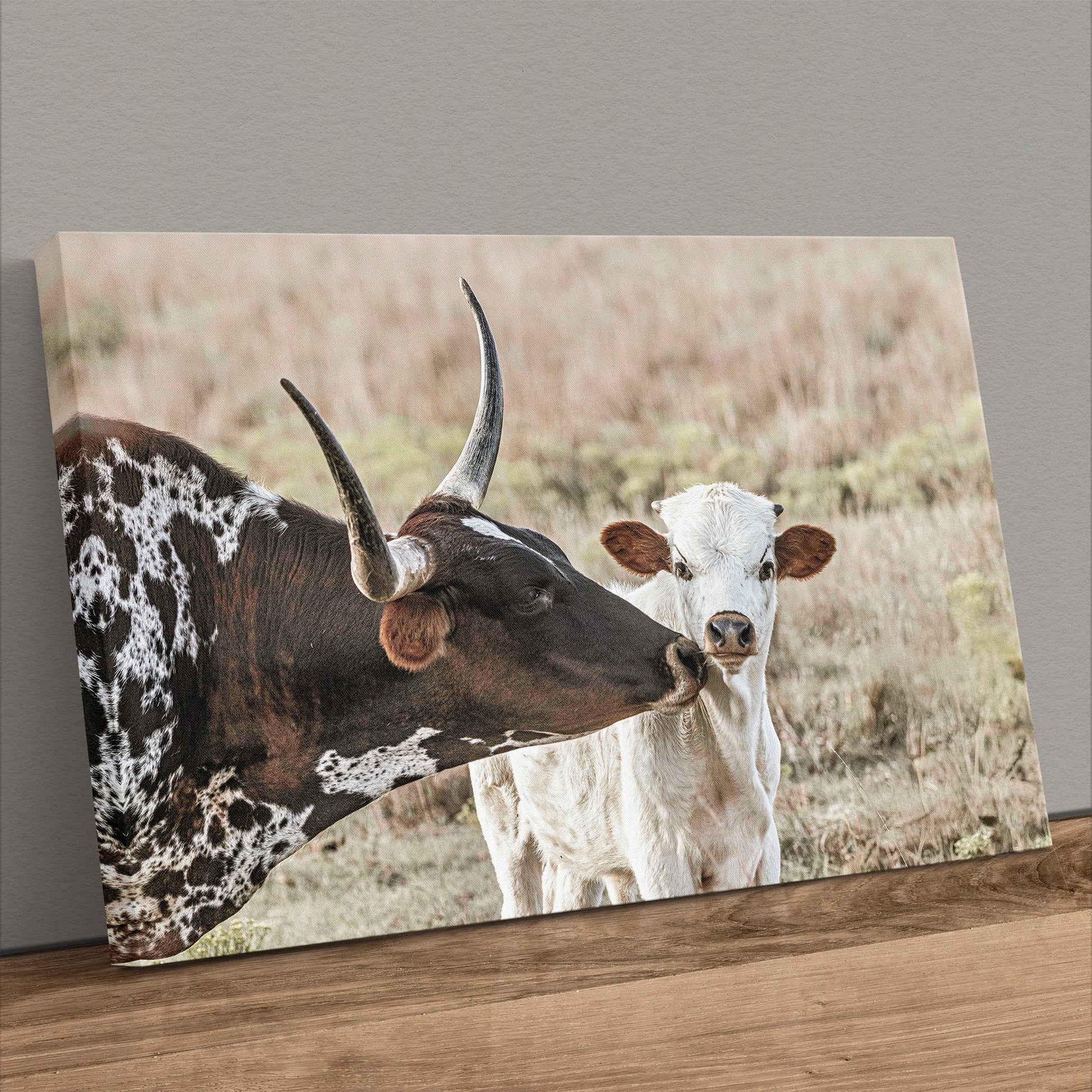 Texas Longhorn Cow and Calf Nursery Artwork Canvas-Unframed / 12 x 18 Inches Wall Art Teri James Photography