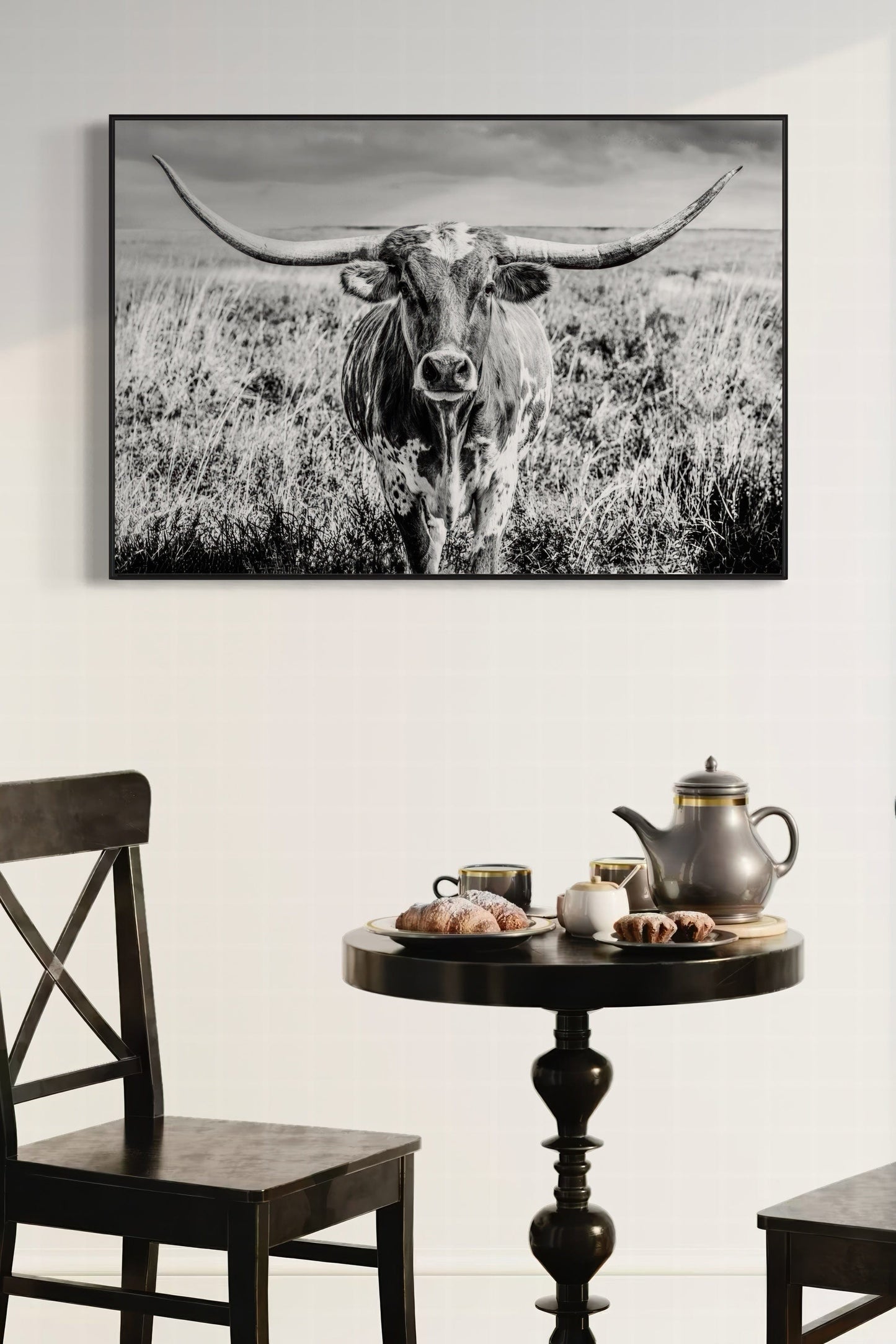 Texas Longhorn Cow Canvas Black and White Wall Art Teri James Photography