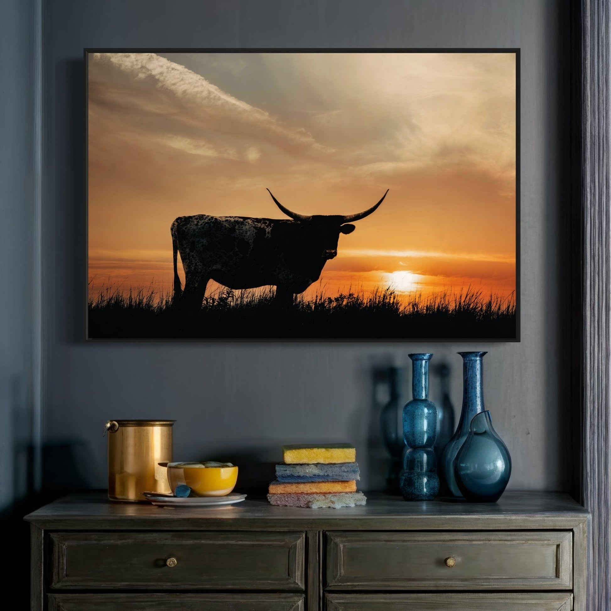 Texas Longhorn Sunset Canvas Print Wall Art Teri James Photography