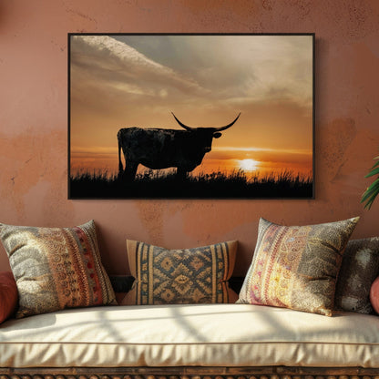 Texas Longhorn Sunset Canvas Print Wall Art Teri James Photography