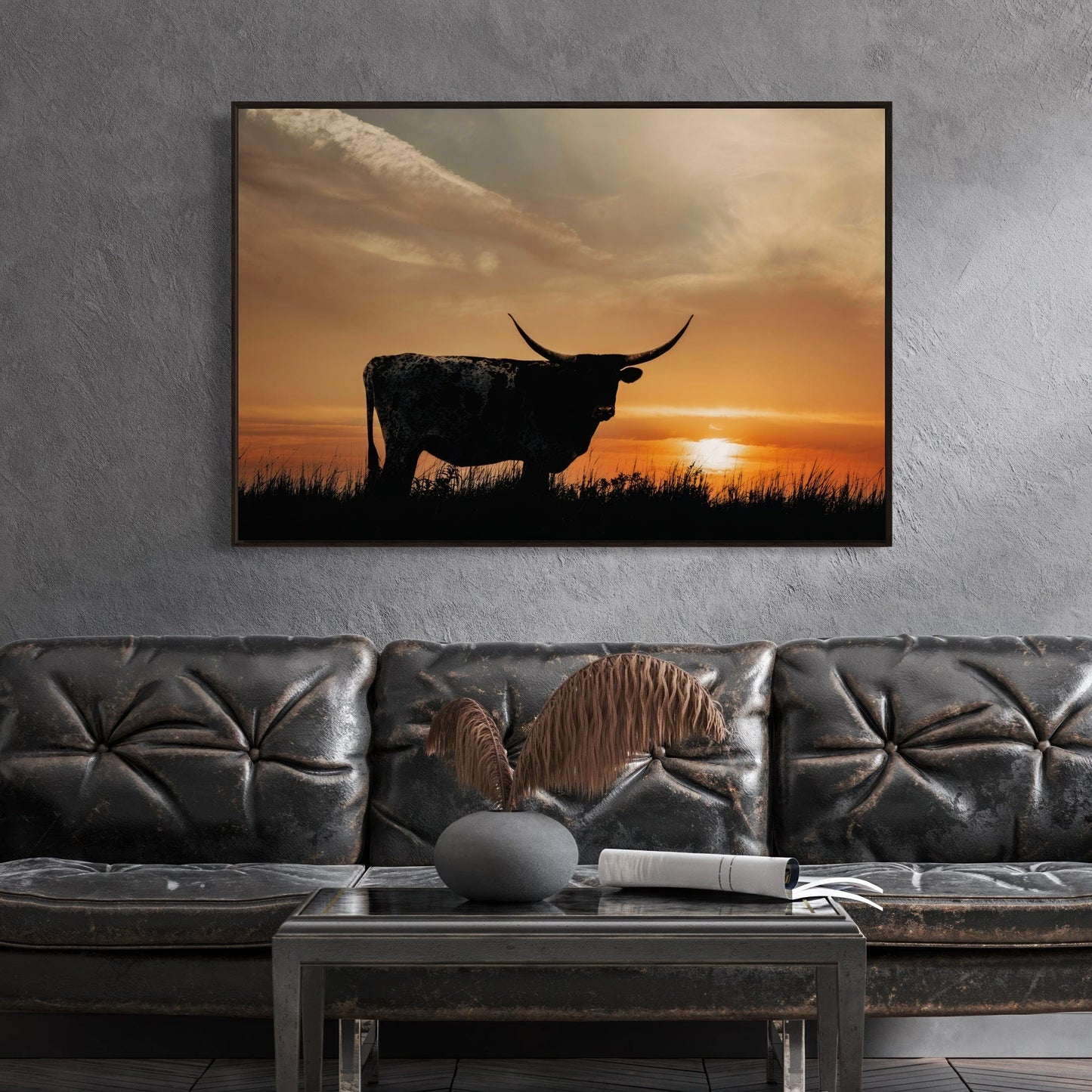 Texas Longhorn Sunset Canvas Print Wall Art Teri James Photography