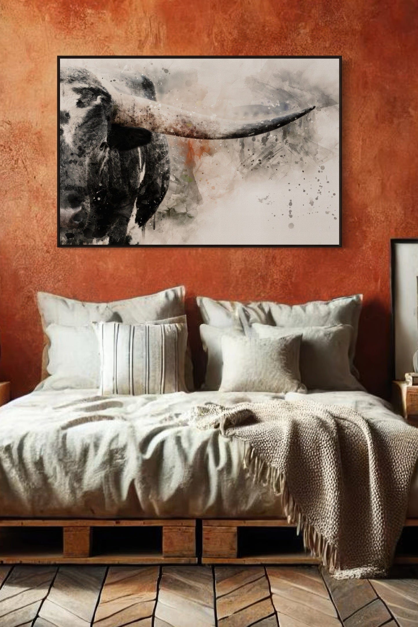 Texas Longhorn Watercolor Canvas Wall Art Teri James Photography