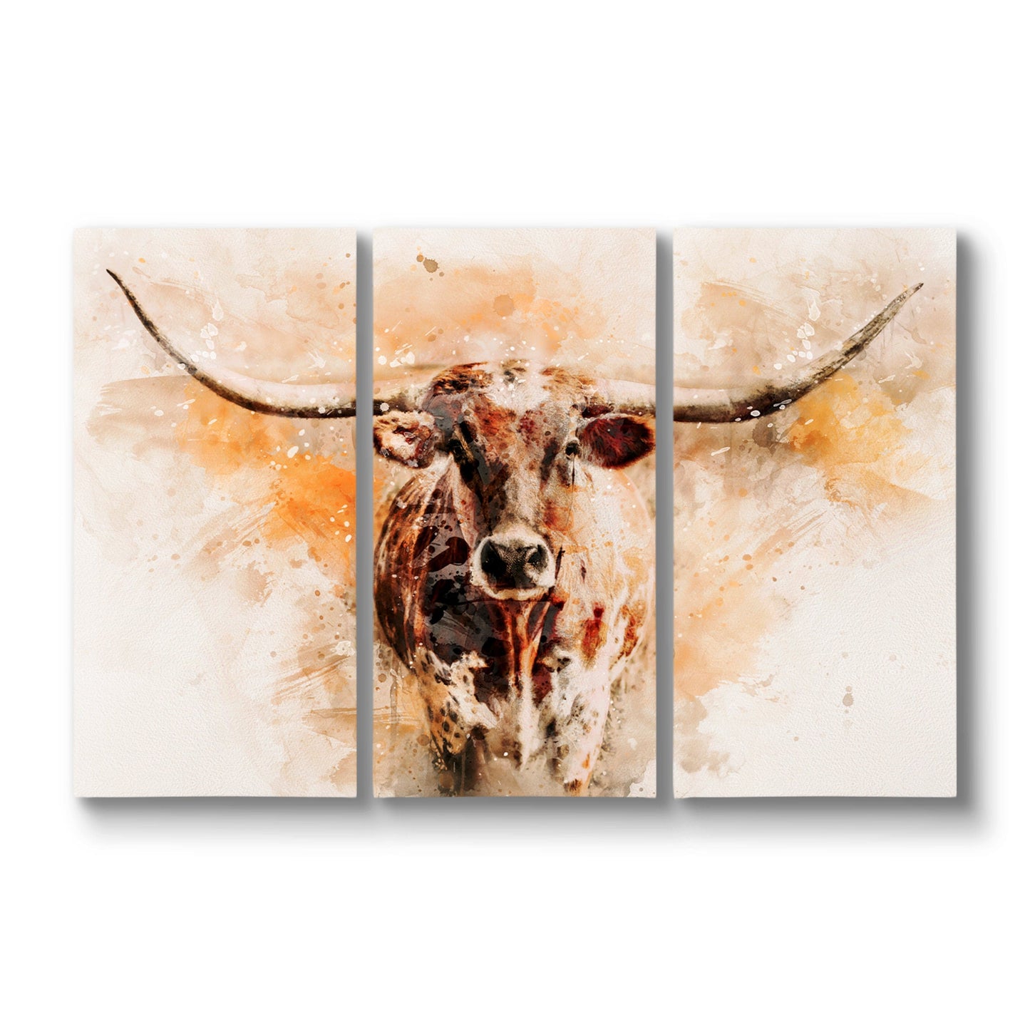 Texas Longhorn Watercolor Triptych Wall Art Teri James Photography