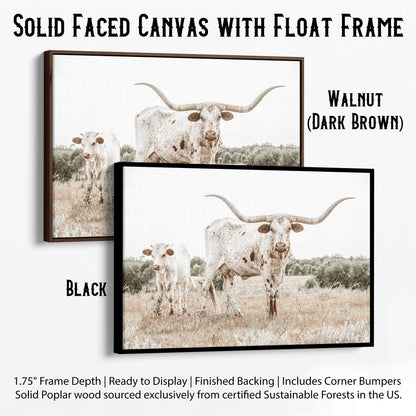 Texas Nursery Wall Art - Longhorn Cow & Calf Canvas-Black Frame / 12 x 18 Inches Wall Art Teri James Photography