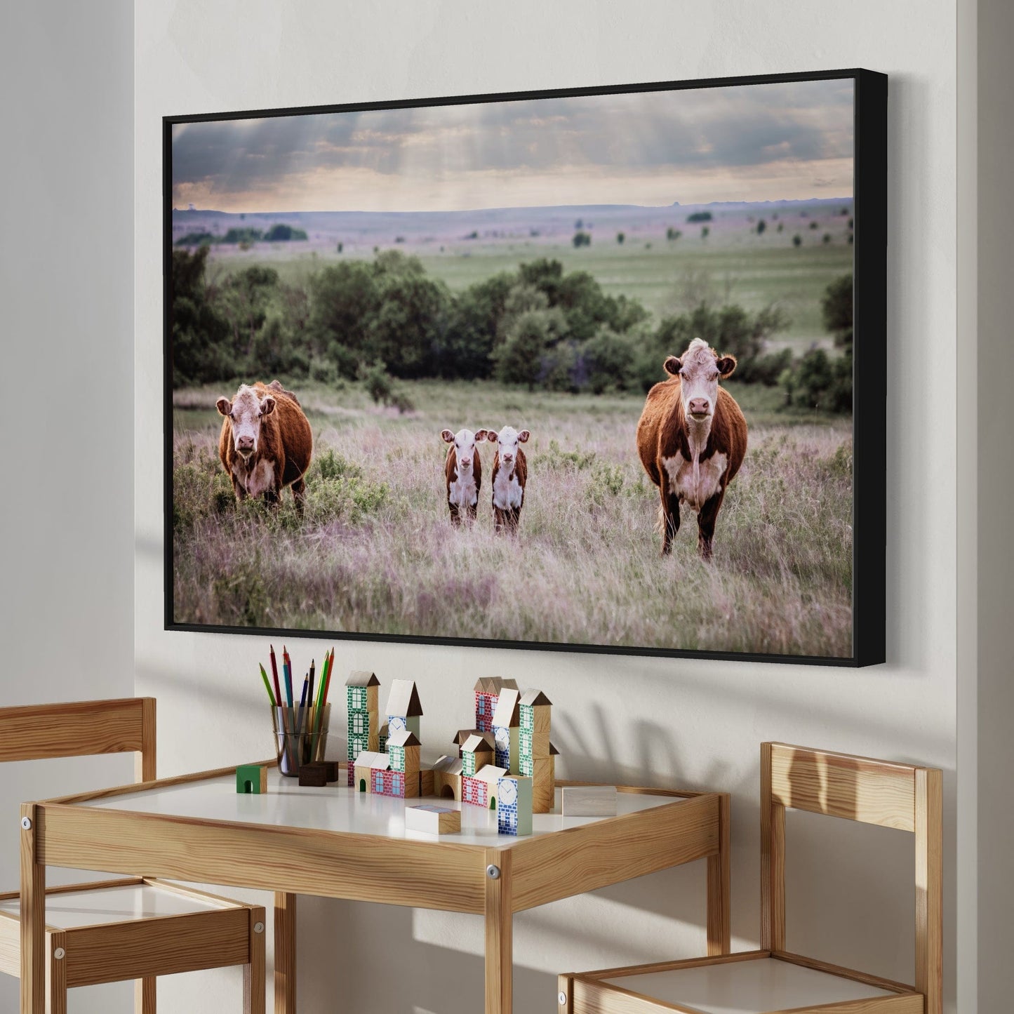 Twin Nursery Decor - Hereford Cattle Wall Art Teri James Photography