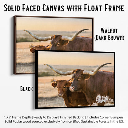 Western Room Decor - Longhorn Cattle Canvas-Black Frame / 12 x 18 Inches Wall Art Teri James Photography